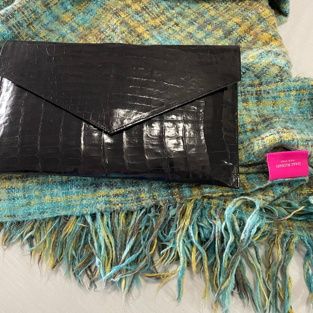 Isaac Mizrahi shawl and real leather clutch